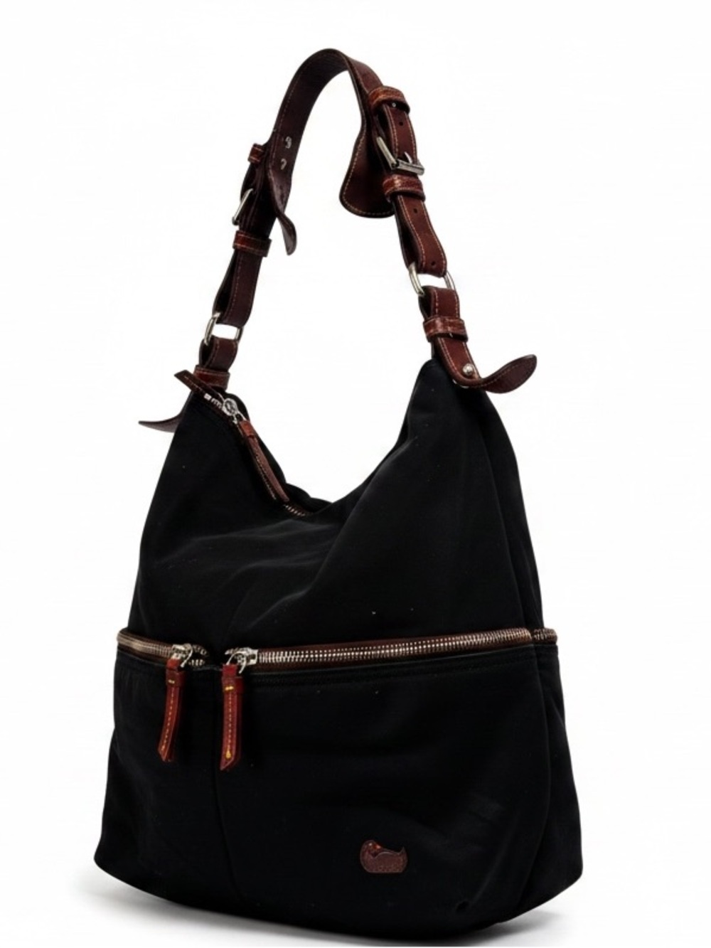 Dooney & Bourke Vintage Dillen Nylon Hobo Shoulder Bag Tote Black Brown Pockets - Picture 2 of 16
